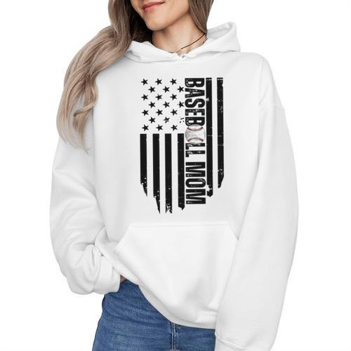 Baseball Mom USA Flag Baseball Mama Day Vibes Mama Wmen Hoodie - Sportilla