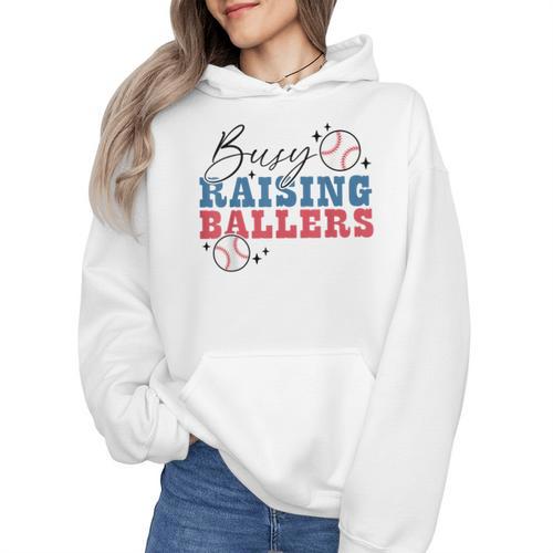 Busy Raising Ballers Retro Groovy Baseball Mom Outfit Wmen Hoodie - Sportilla