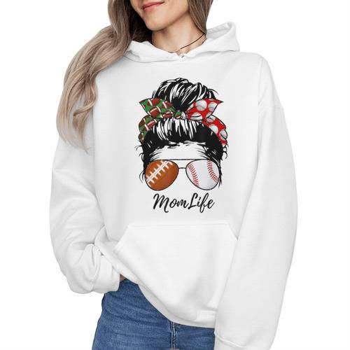 Football Mom Baseball Mom Life Messy Bun Mom Of Both Wmen Hoodie - Sportilla