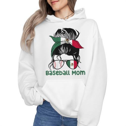 Mexico Baseball Mom Messy Bun Wmen Hoodie - Sportilla