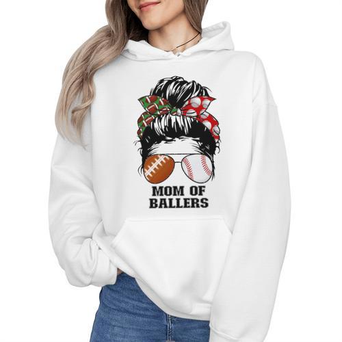 Mom Of Ballers Messy Bun Football Mom Baseball Mom Of Both Premium Tri-Blend Wmen Hoodie - Sportilla