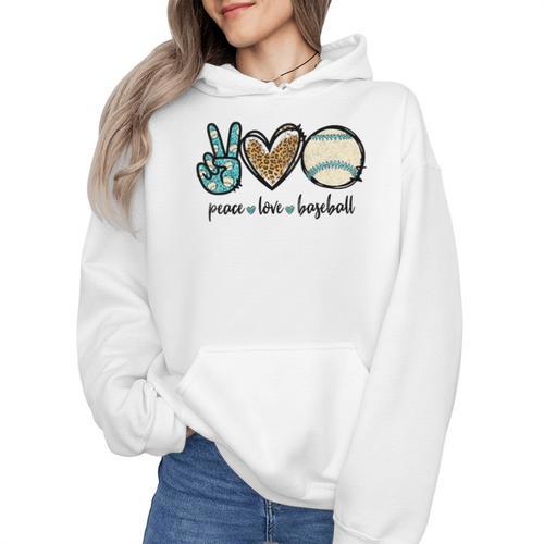 Peace Love Baseball Lover Motif For Women Pink Baseball Mom Wmen Hoodie - Sportilla