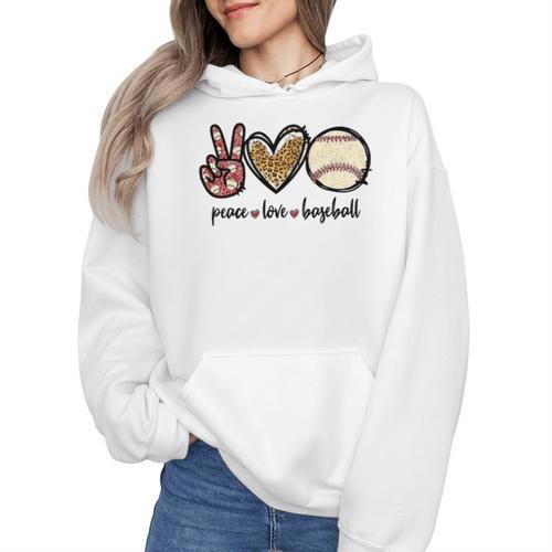 Peace Love Baseball Mom Leopard Print Cheetah Pattern Wmen Hoodie - Sportilla