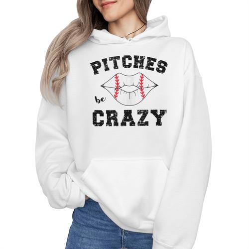 Pitches Be Crazy Baseball Moms Softball Players Hey Batter Wmen Hoodie - Sportilla