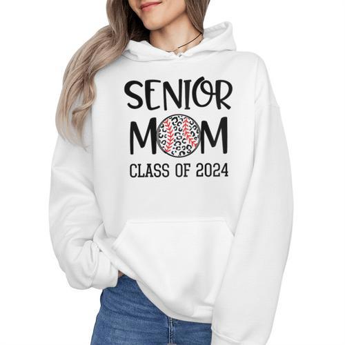 Proud Senior Baseball Mom Senior 2024 Class Leopard Game Day Raglan Baseball Tee Wmen Hoodie - Sportilla