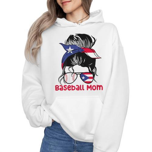 Puerto Rico Baseball Mom Messy Bun Boricua Wmen Hoodie - Sportilla