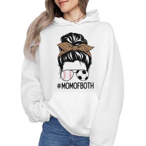 Soccer Baseball Mom Of Both Messy Bun Leopard Mother's Day Wmen Hoodie - Sportilla