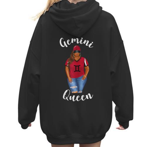 African American Baseball Mom Gemini Queen Zodiac Sign Women Hoodie Back Print - Sportilla