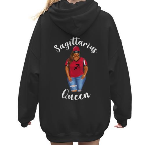 African American Baseball Mom Sagittarius Queen Zodiac Sign Women Hoodie Back Print - Sportilla
