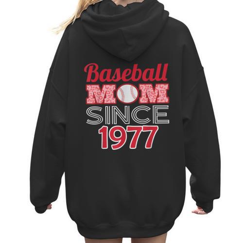 Baseball Mom Since 1977 Women Hoodie Back Print - Sportilla