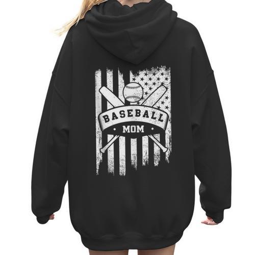 Baseball MOM Cool USA American Flag Family Reunion Women Hoodie Back Print - Sportilla