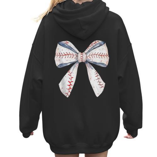 Baseball Mom Coquette Bow Baseball Mama Women Hoodie Back Print - Sportilla