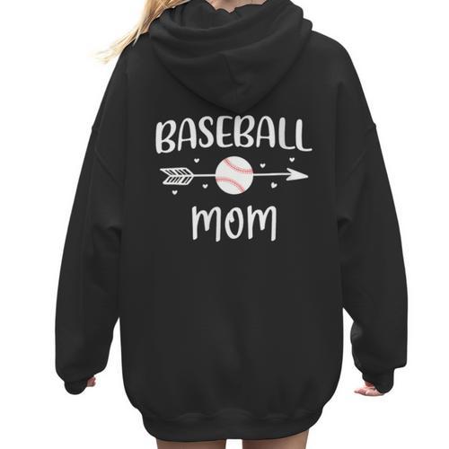Baseball Mom Cute Grandson Player Arrow Heart Family Women Hoodie Back Print - Sportilla