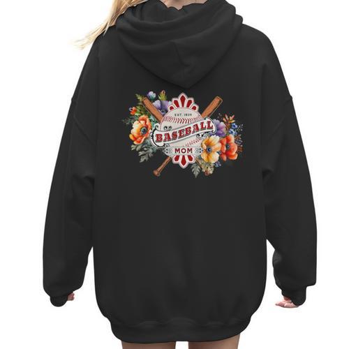 Baseball Mom With Garden Flowers Women Hoodie Back Print - Sportilla
