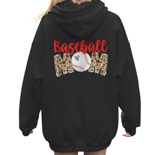 Baseball Mom Leopard Print Cute Mother's Day Sport Lover Women Hoodie Back Print - Sportilla