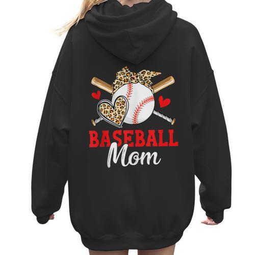 Baseball Mom Leopard Heart Mother's Day Girls Women Hoodie Back Print - Sportilla