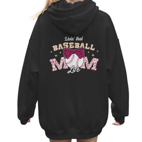 Baseball Mom Livin That Baseball Mom Life Women Hoodie Back Print - Sportilla
