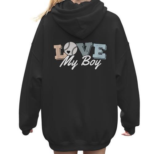Baseball Mom Love My Boy Retro Casual Letter Print Women Hoodie Back Print - Sportilla