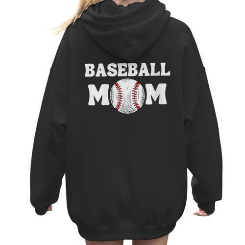 Baseball MOM Mother's Day Baseball Game Cheer Mom Women Hoodie Back Print - Sportilla