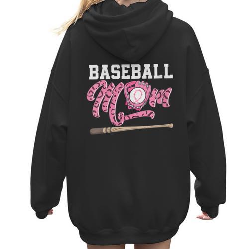Baseball Mom Pink Ribbon Breast Cancer Awareness Fighters Women Hoodie Back Print - Sportilla