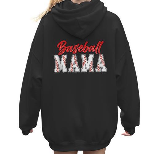 Baseball Mom Retro Groovy Baseball Mama Women Mother's Day Women Hoodie Back Print - Sportilla
