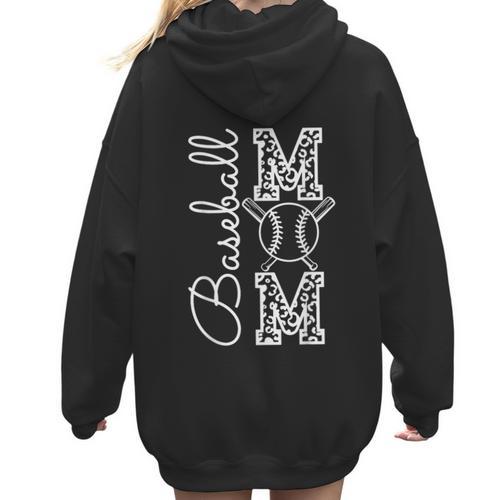 Baseball Mom Tee Leopard Mother's Day Grandma Women Hoodie Back Print - Sportilla