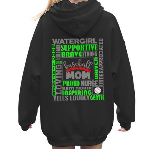Baseball Mom Traits For Great Mothers Grey And Green Women Hoodie Back Print - Sportilla