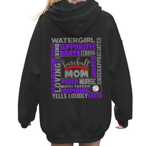 Baseball Mom Traits For Great Mothers Grey And Purple Women Hoodie Back Print - Sportilla