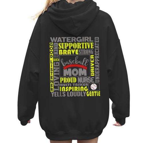 Baseball Mom Traits For Great Mothers Grey And Yellow Women Hoodie Back Print - Sportilla