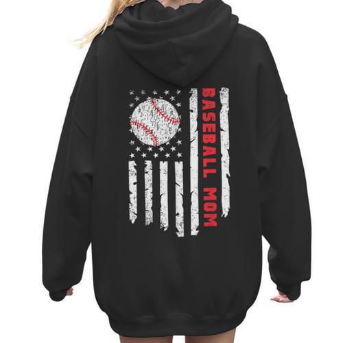 Baseball MOM USA American Flag Patriotic Mama Mother's Day For Women Kids Men Women Hoodie Back Print - Sportilla