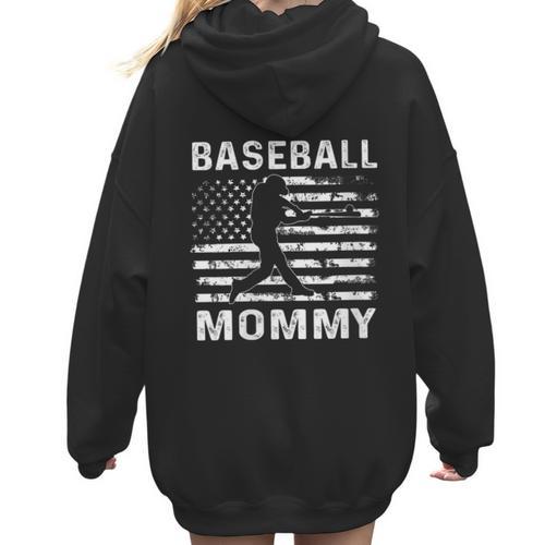 Baseball Mommy Mom USA Flag 4th Of July Women Hoodie Back Print - Sportilla