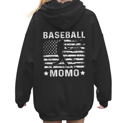 Baseball Momo Mom USA Flag 4th Of July Women Hoodie Back Print - Sportilla