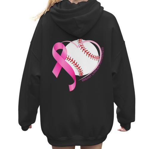 Breast Cancer Awareness Baseball Mom Women Hoodie Back Print - Sportilla
