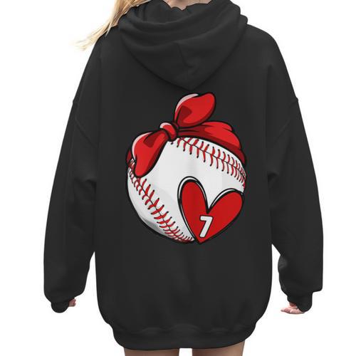 Custom Baseball Mom Number 7 Heart For Mom Mommy Women Hoodie Back Print - Sportilla
