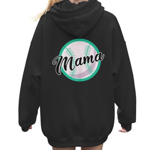 Cute Mama Script Font On Baseball Mom Women Hoodie Back Print - Sportilla