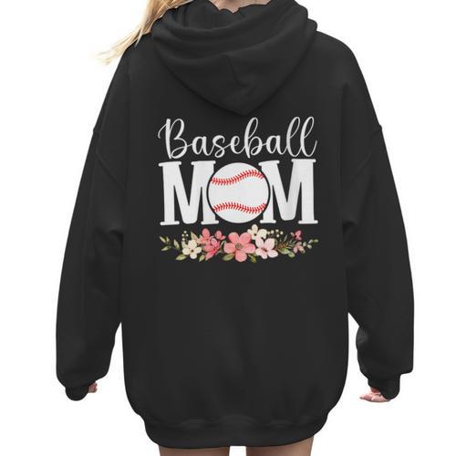 Floral Baseball Mom Mother's Day Cute Baseball Mama Mommy Women Hoodie Back Print - Sportilla