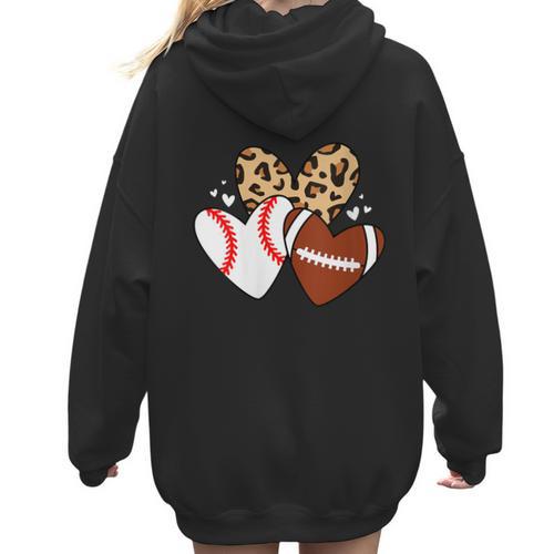 Football Baseball Heart Football Baseball Mom Women Hoodie Back Print - Sportilla
