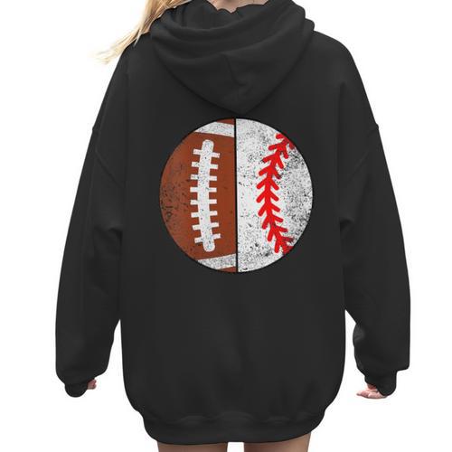 Football Baseball Player Football Baseball Mom Women Hoodie Back Print - Sportilla