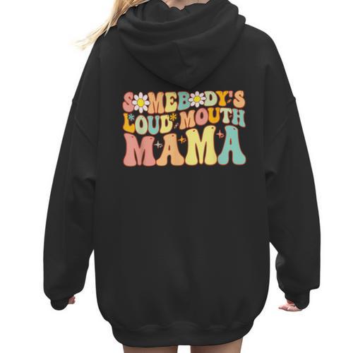 Groovy Somebody's Loud Mouth Mama Baseball Mom Mother's Day Women Hoodie Back Print - Sportilla
