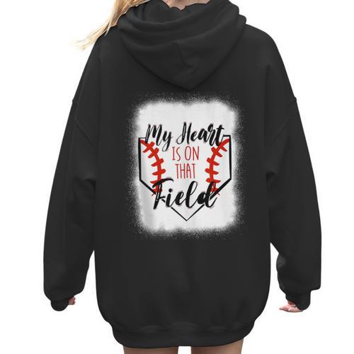 My Heart Is On That Field Baseball Mom Momm Women Hoodie Back Print - Sportilla