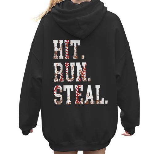 Hit Run Steal Baseball Mom For Women Baseball Women Hoodie Back Print - Sportilla
