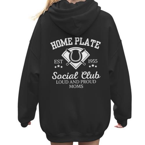 Home Plate Social Club Baseball Moms Group Tee Women Hoodie Back Print - Sportilla