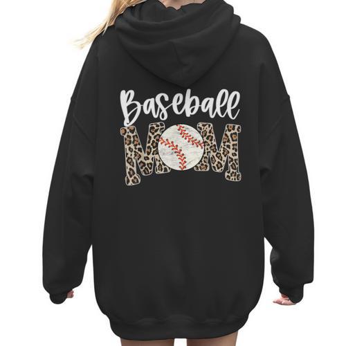 Leopard Baseball Mom Baseball Mama Retro Cute Mother's Day Women Hoodie Back Print - Sportilla