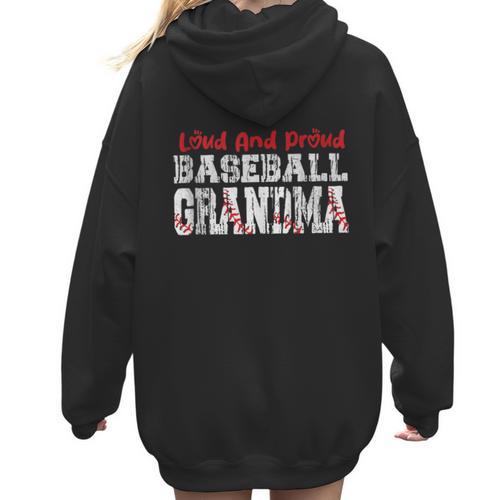 Loud And Proud Baseball Grandma Baseball Mom Heart Women Hoodie Back Print - Sportilla