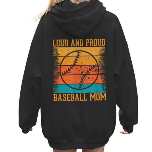 Loud And Proud Baseball Mom Vibrant Colorful Stripe Women Hoodie Back Print - Sportilla