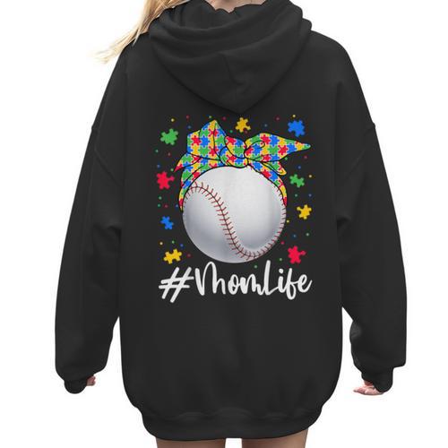 Messy Ball Puzzle Baseball Mom Life Autism Awareness Month Women Hoodie Back Print - Sportilla