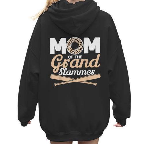 Mom Of The Grand Slammer Leopard Baseball Mom Women Hoodie Back Print - Sportilla