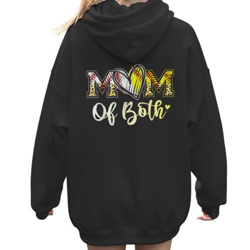 Mom Of Both Softball Baseball Mom Women Hoodie Back Print - Sportilla