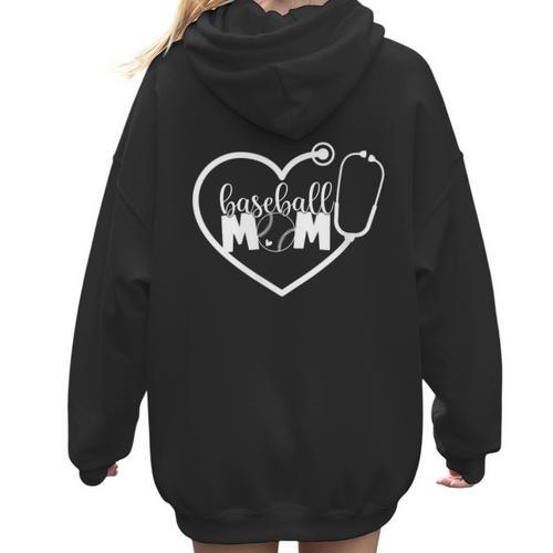 Nurse And Baseball Mom Stethoscope RN Registered Nurse Women Hoodie Back Print - Sportilla