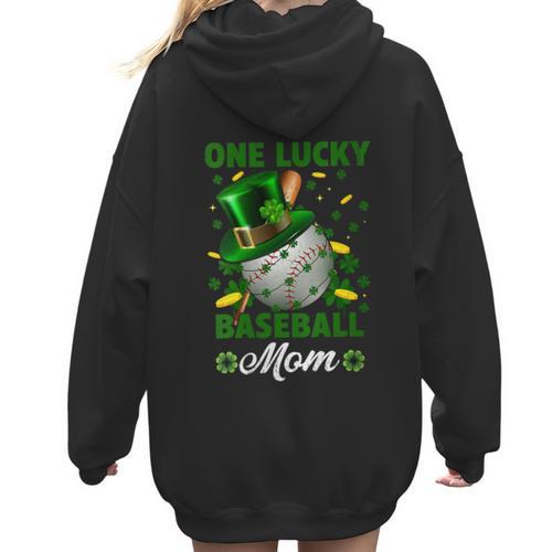 One Lucky Baseball Mom St Patricks Day One Lucky Mom Women Women Hoodie Back Print - Sportilla